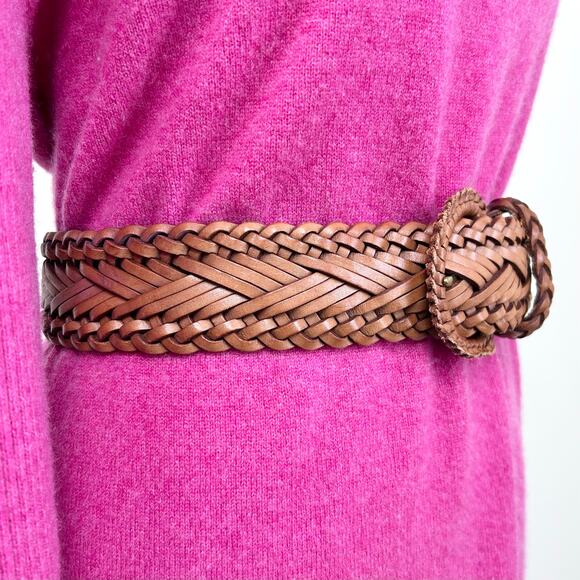 Vintage Genuine Leather Brown Safari Bohemian Woven Braided Belt SMALL main image 6